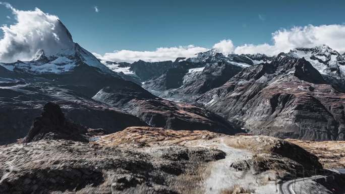 4K欧洲瑞士阿尔卑斯雪山航拍星空延时摄影