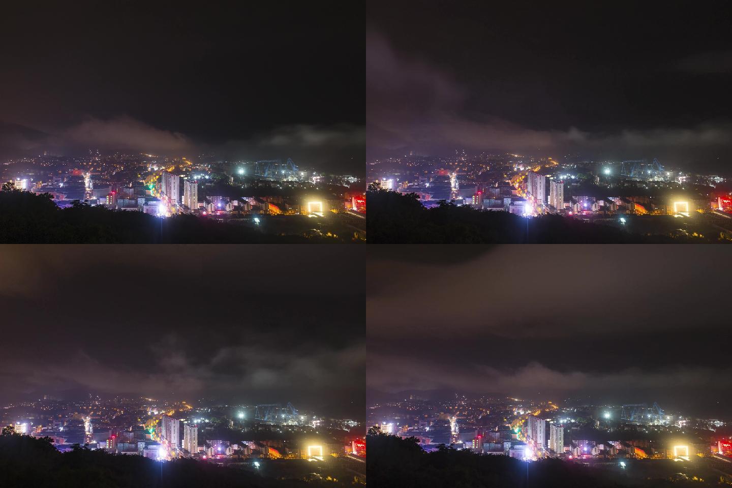 4k暴风雨后有云的城市夜景