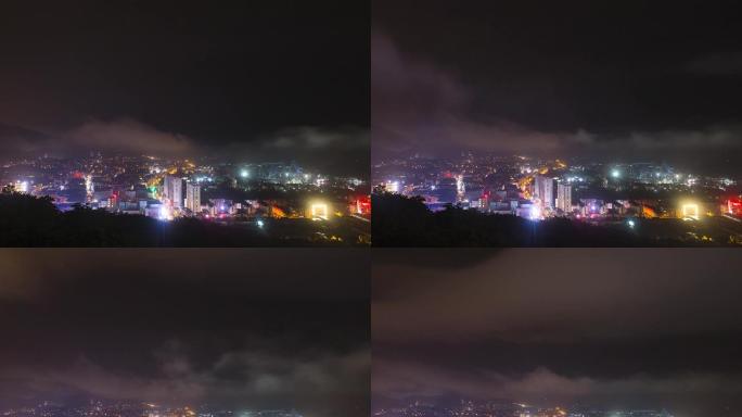 4k暴风雨后有云的城市夜景