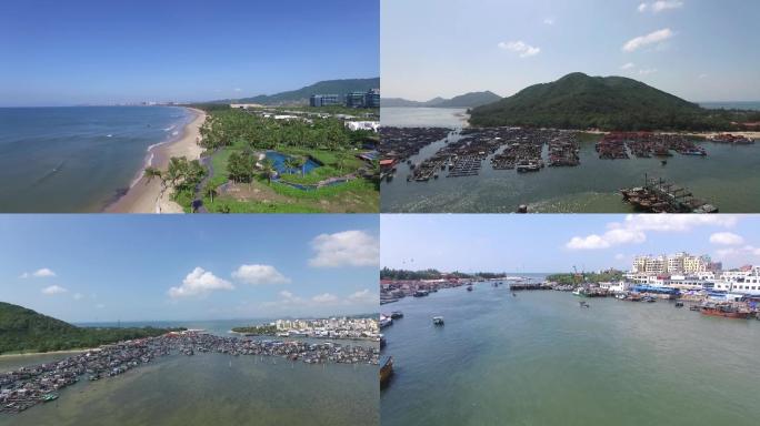 海口海岸线渔船航拍