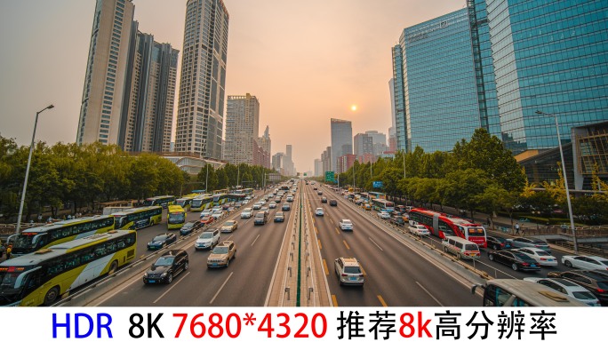 延时北京四橞路天桥车流日落8k素材