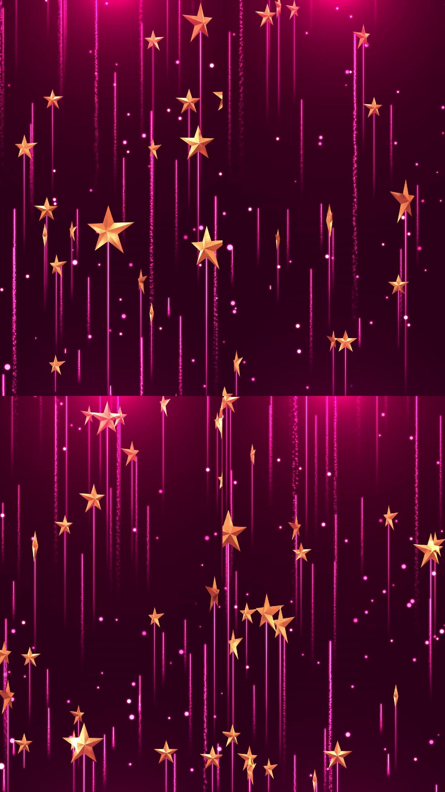 竖版五角星旋转粉紫色粒子上升视频-循环