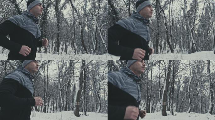 年轻人在寒冷的冬日跑步