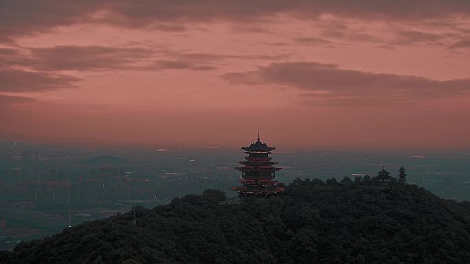 杭州半山国家森林公园望宸阁夜景航拍1