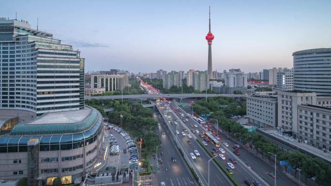 北京海淀区航天桥中央电视塔车流日转夜延时