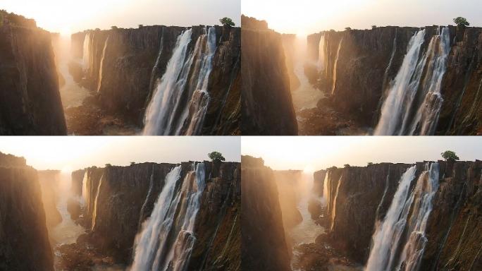 维多利亚瀑布夕阳下的维多利亚瀑布自然风光