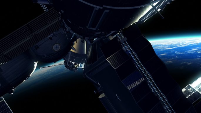 空间站在地球背景下的飞行