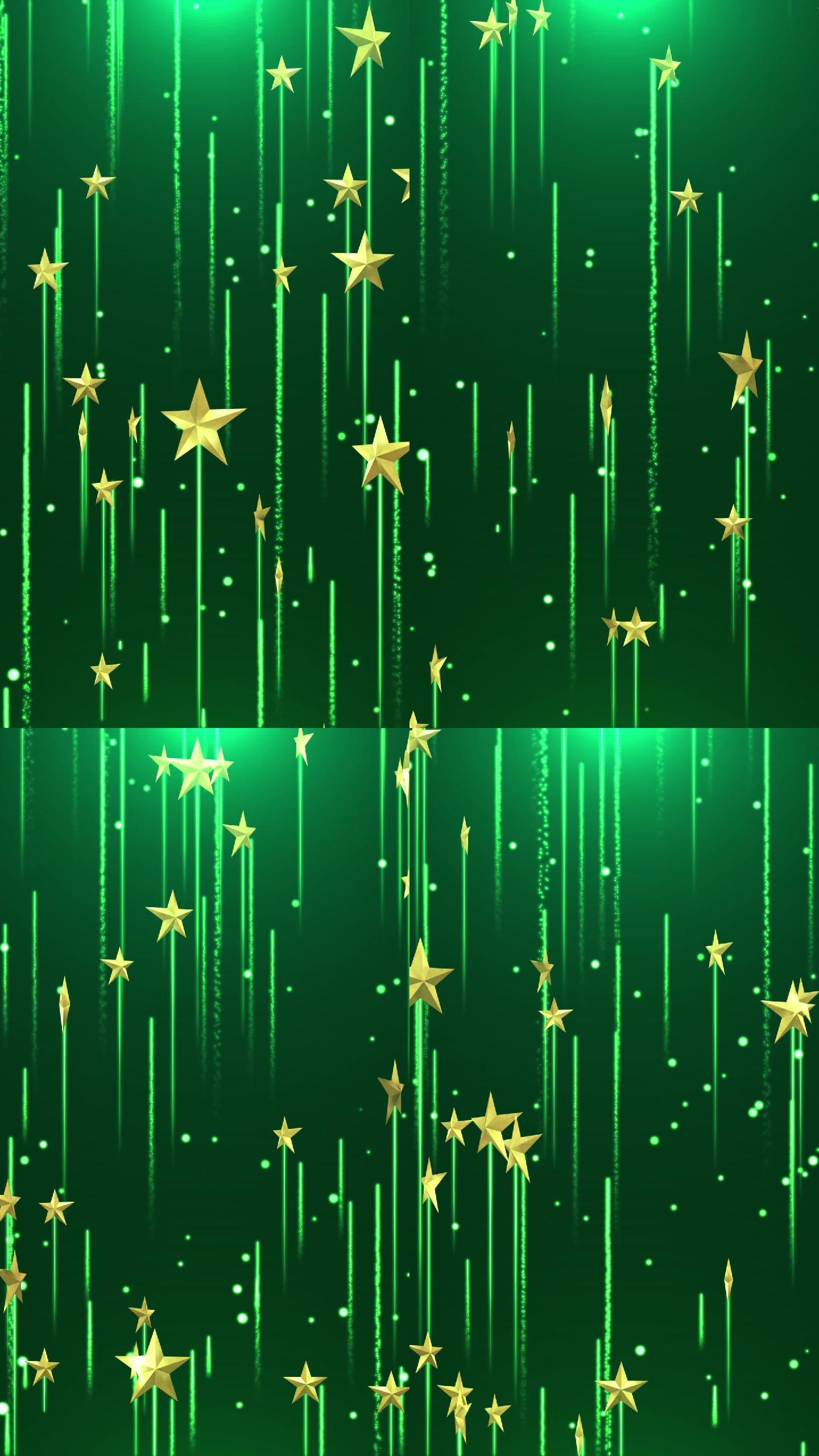 竖版五角星旋转绿色粒子上升视频-无缝循环