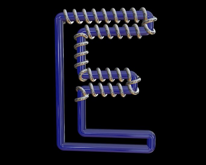 蓝色金属字母E弹簧绕字