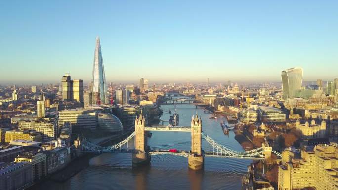 伦敦泰晤士河视频英国航拍伦敦航拍伦敦塔桥