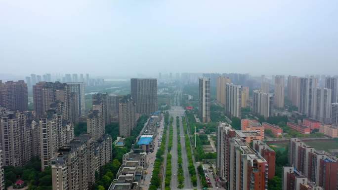 航拍安徽安庆城市地标绿地城东新区