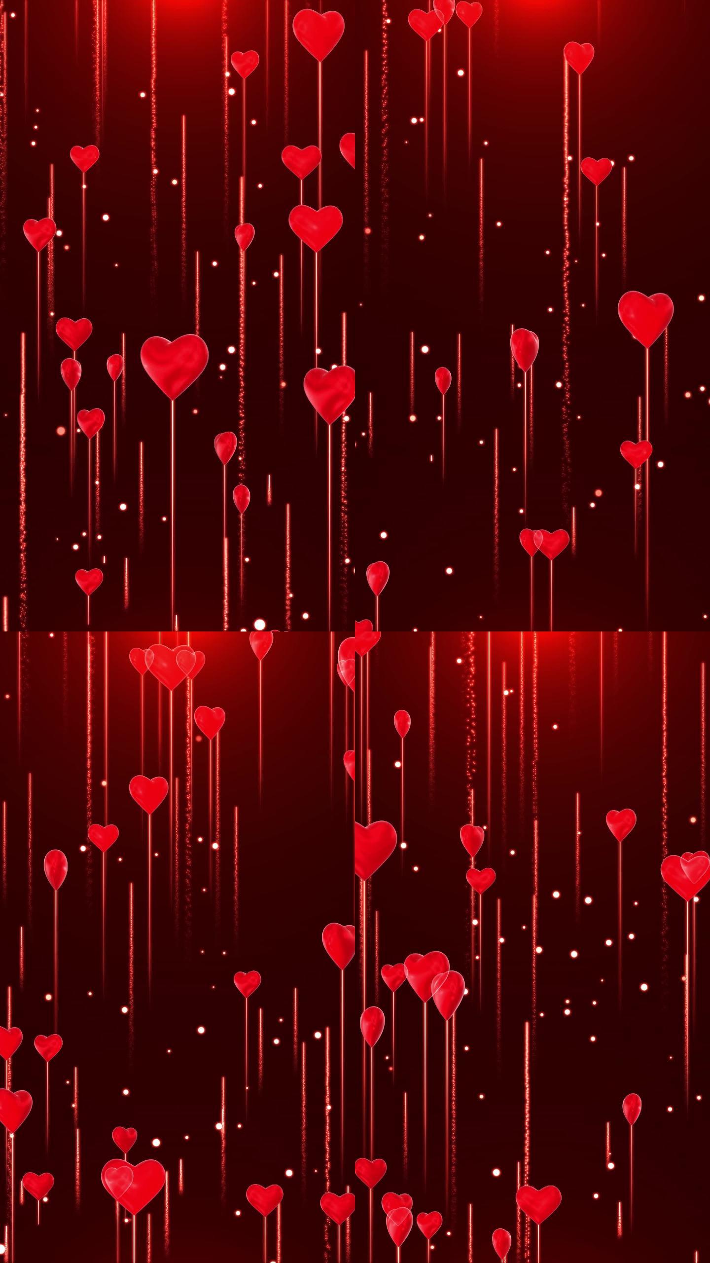 竖屏立体爱心旋转红色粒子上升视频-循环