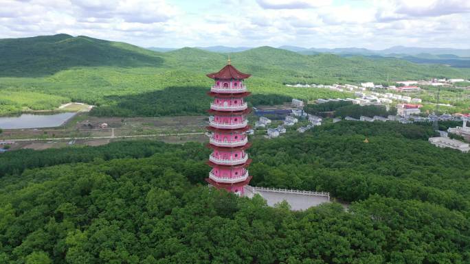 黑龙江饶河古建筑塔航拍