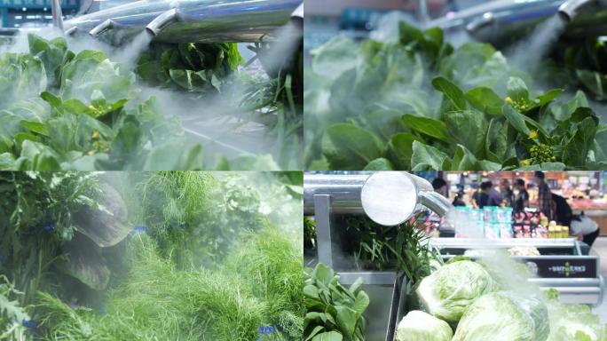 超市生鲜蔬菜喷雾加湿保鲜4k