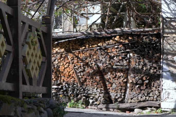 延时藏寨秋季碉楼小巷树木光影变化