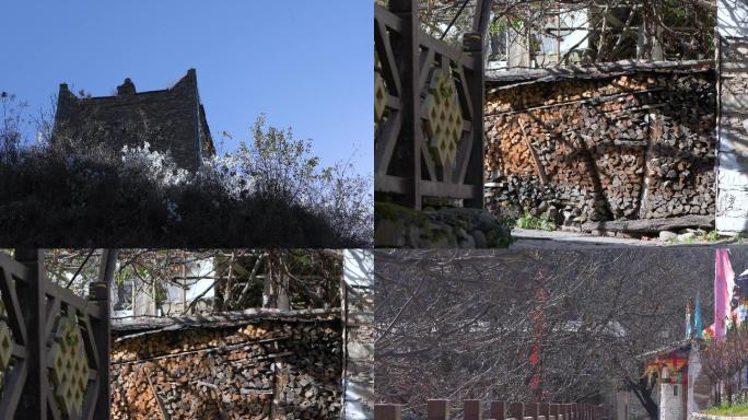 延时藏寨秋季碉楼小巷树木光影变化
