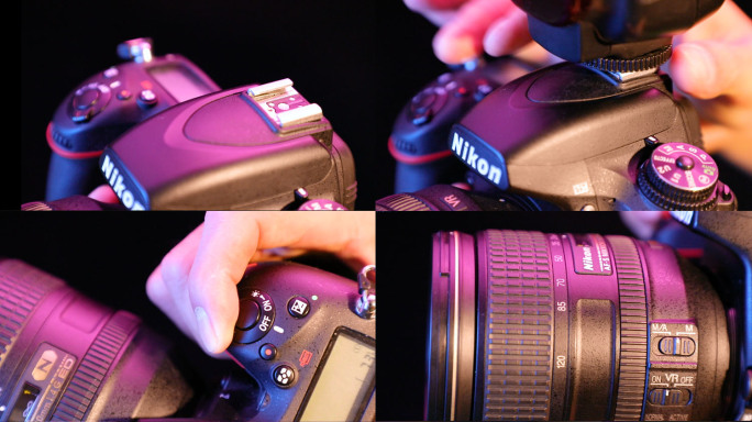 尼康相机手持操作视频素材红蓝灯光