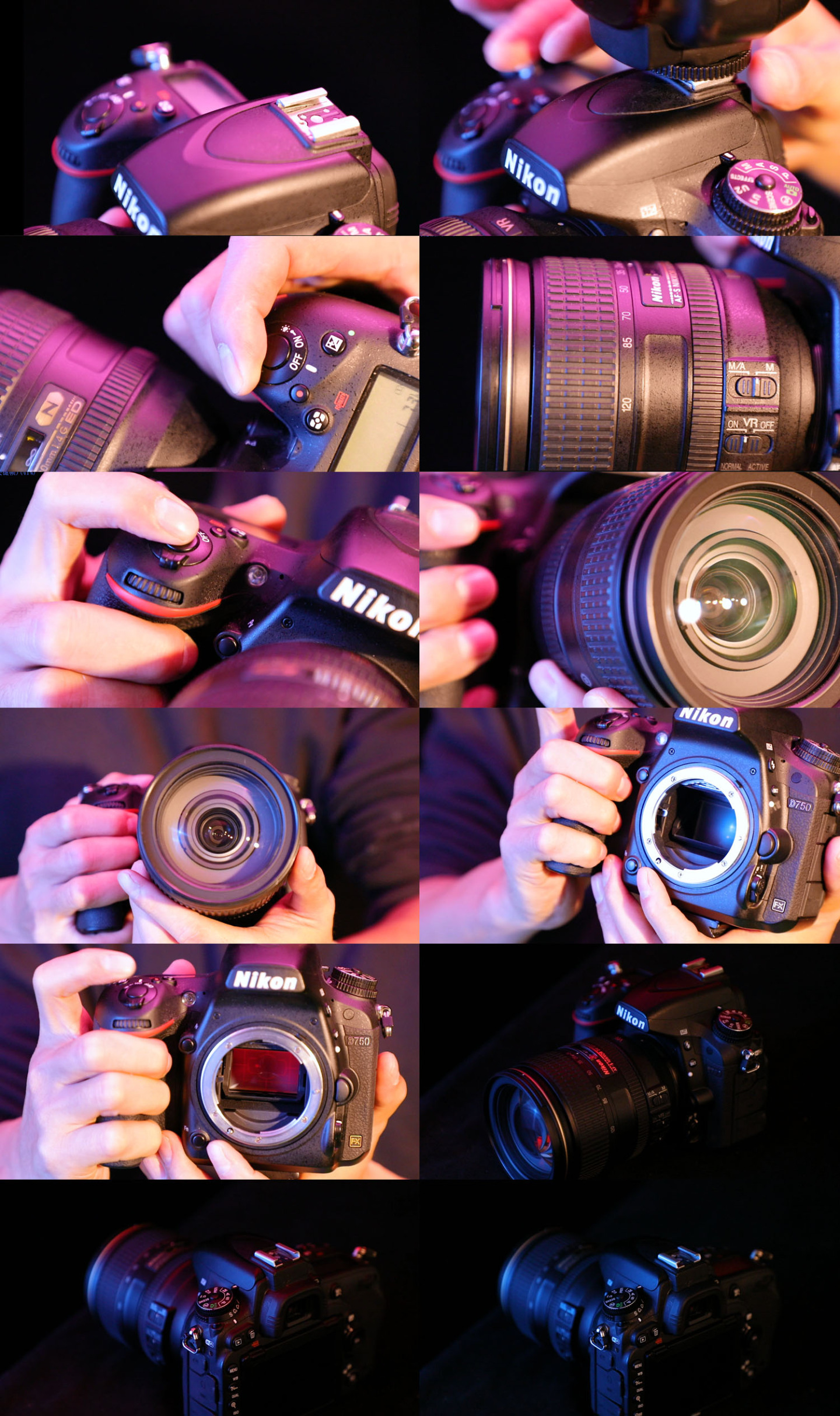 尼康相机手持操作视频素材红蓝灯光