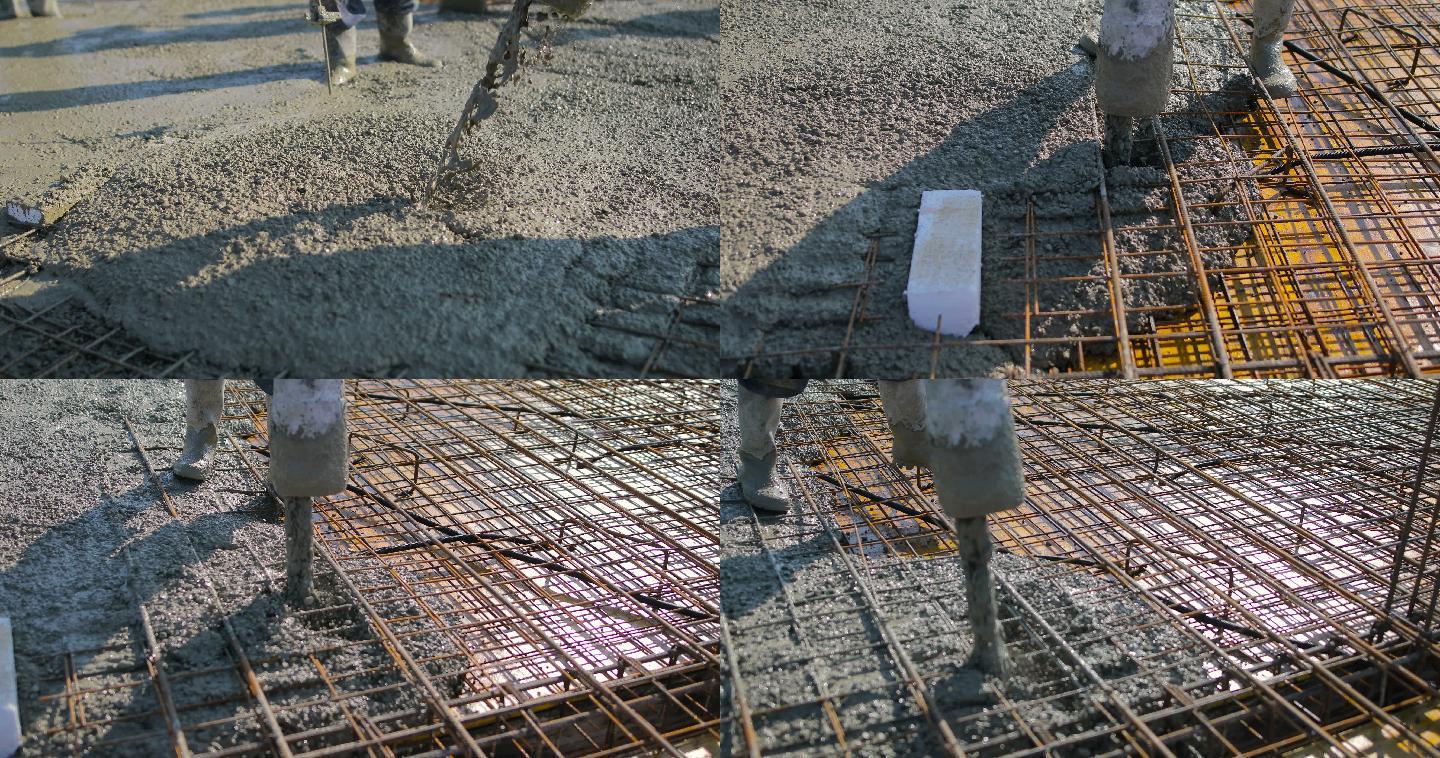 工人们在楼顶浇注混凝土