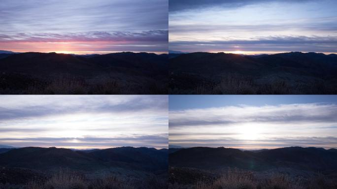 延时摄影下的日出照亮的大盆地山脉。