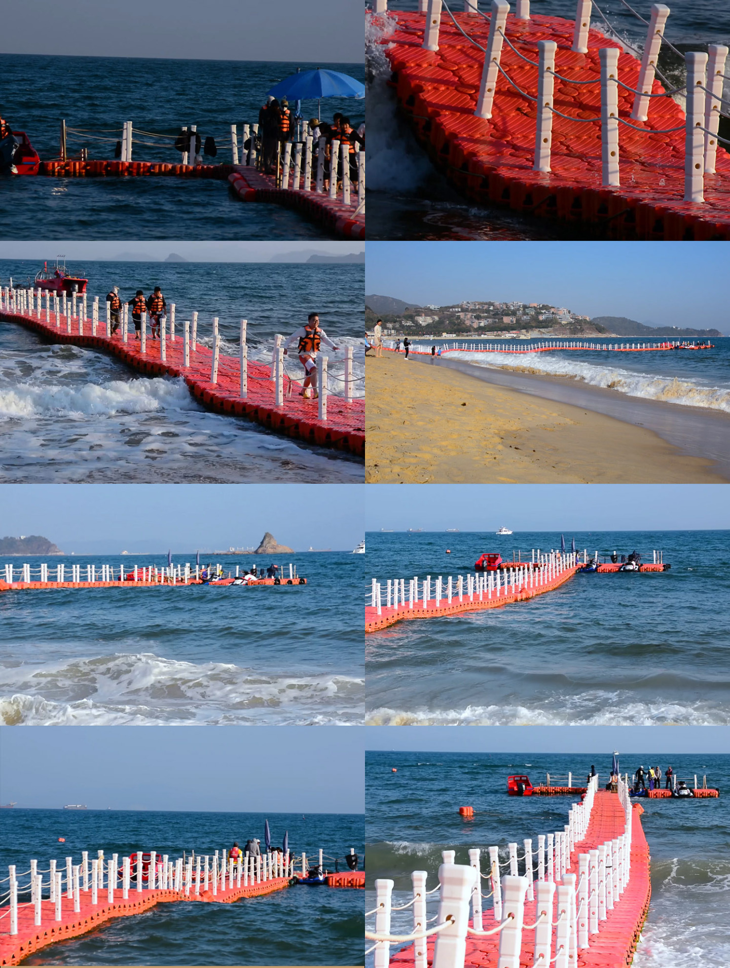 大梅沙海边海滩的浮桥实拍视频素材