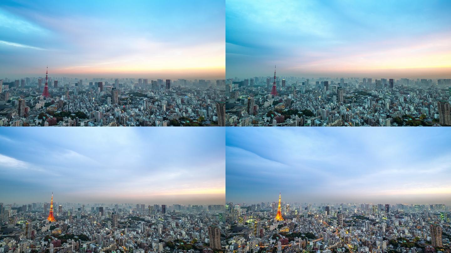 鸟瞰日本东京塔蓝天白云高楼