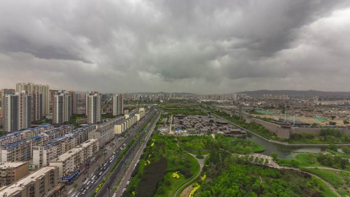 4K高清大同城市风光雷雨季延时视频