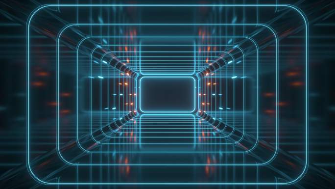 黑色背景下的隧道与霓虹线条3D渲染