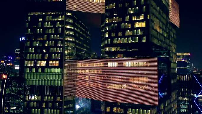 4K航拍深圳腾讯滨海大厦大楼夜景