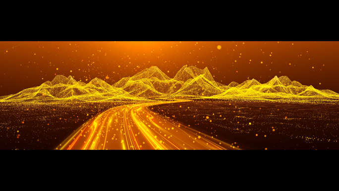 金色舞台粒子山脉河流流动背景视频素材