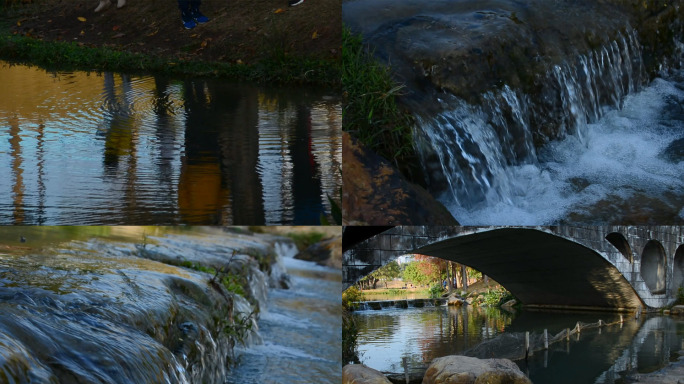 公园中的流水石道风景实拍视频素材