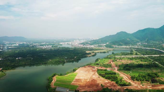 航拍宁波市奉化溪口剡江