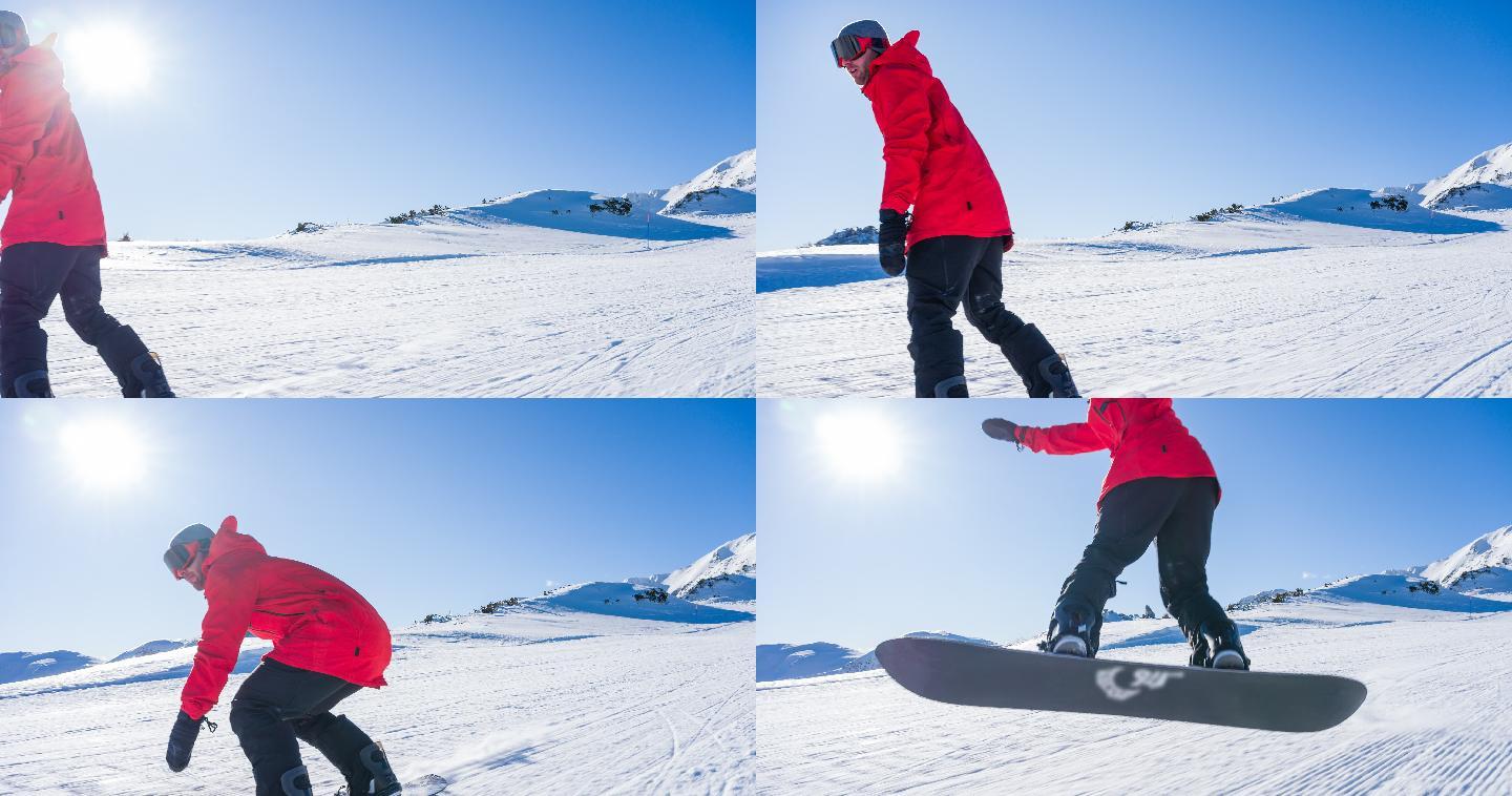 在滑雪的男人慢动作运动特技运动