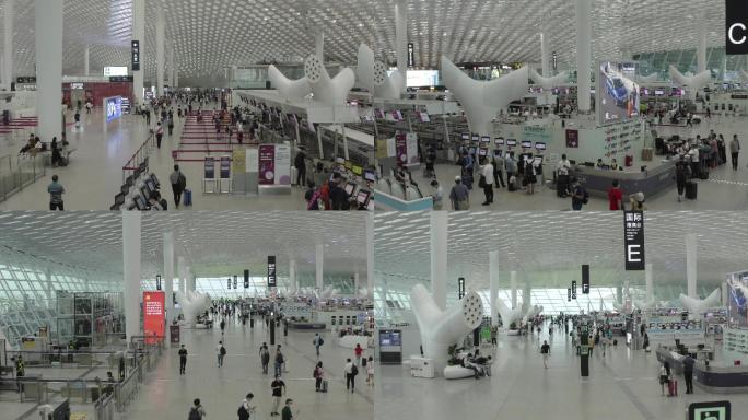 深圳宝安机场航拍人流过安检