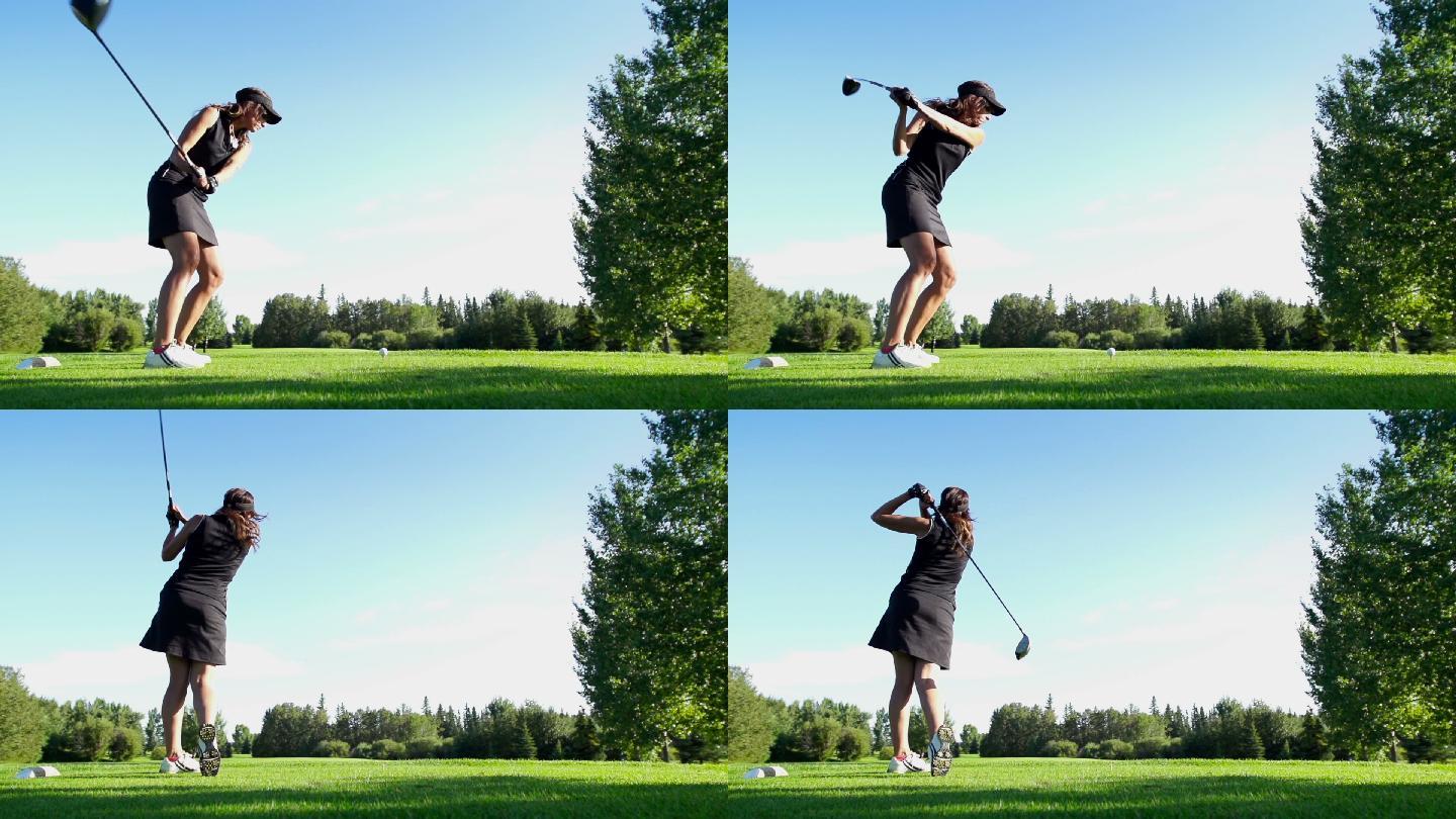 在打高尔夫的女人打球球杆草坪休闲娱乐