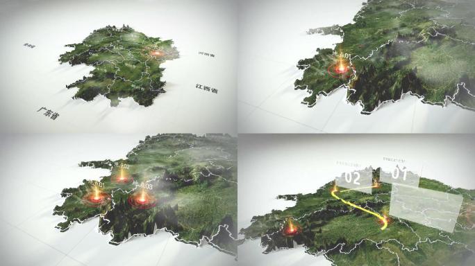 湖南省写实3D地形区位