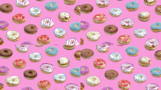 粉色背景上的不同甜甜圈