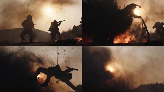 抗日战争侵华日军冲锋枪战爆破影视素材
