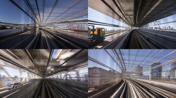 通勤列车穿梭快速穿越高速行驶