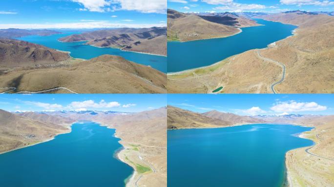 4K航拍碧水蓝天羊湖自然风景
