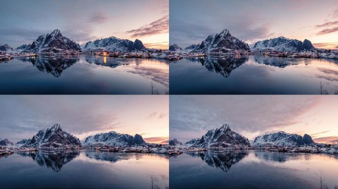 挪威渔村延时摄影西方国家人文美景风光美景