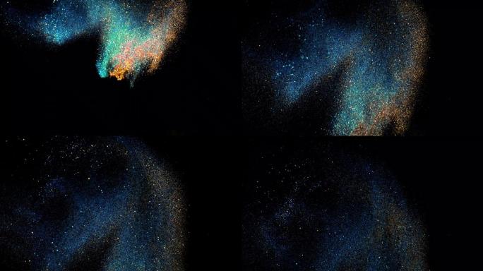 五颜六色的飞行闪烁粒子的美丽动画