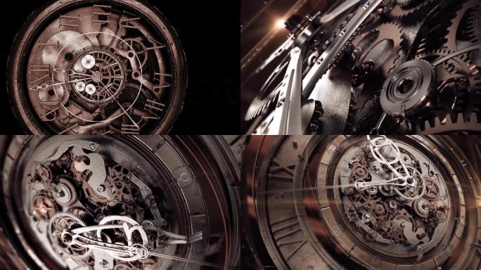 钟表演绎片头时光隧道三维钟表钟齿轮