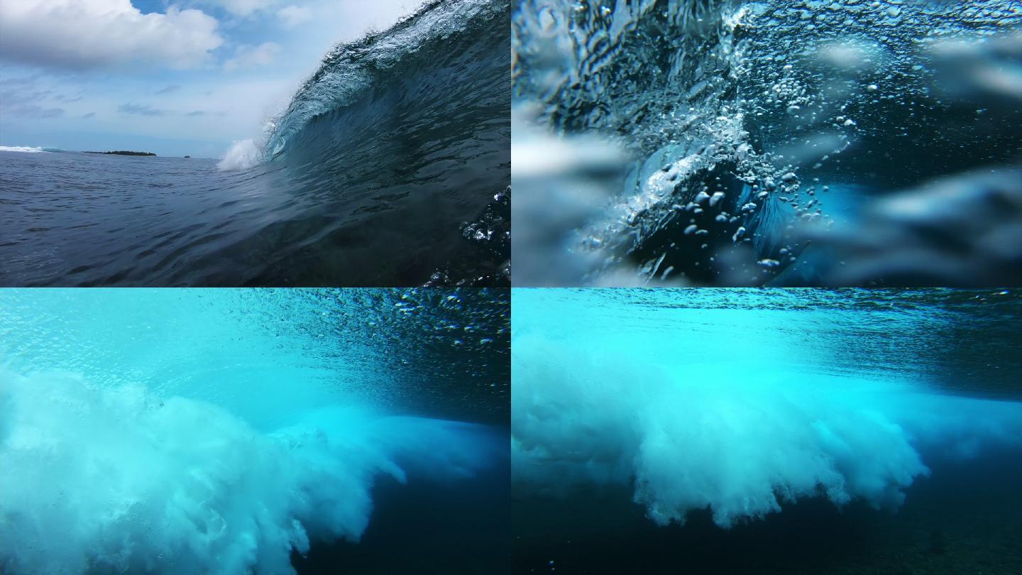 巨大的蓝色海浪巨浪冲浪大自然