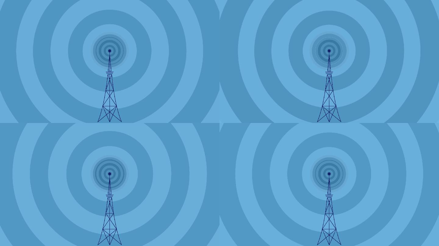 有蓝色无线电波的广播塔