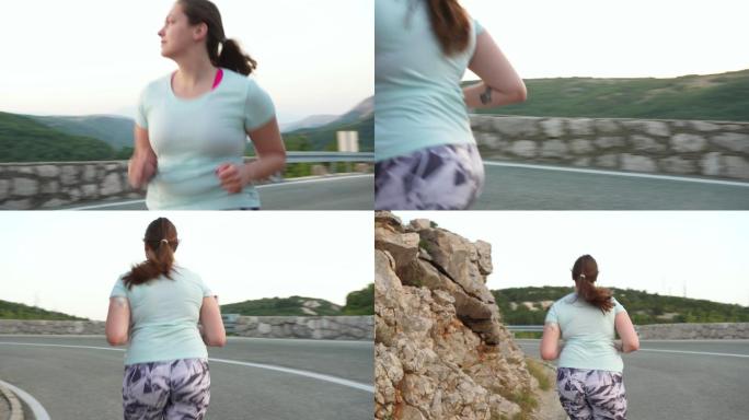 肥胖女青年户外跑步减肥