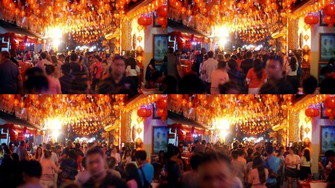 春节人潮涌动人文夜景人流量延时街道旅游景