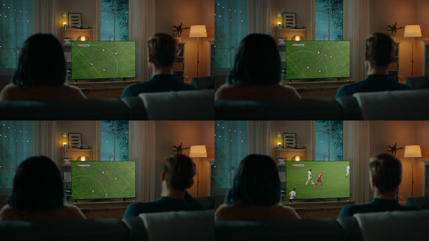 在家看足球比赛的夫妇