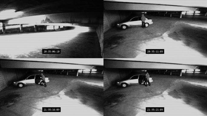 停车场盗窃监控摄像拍摄偷东西