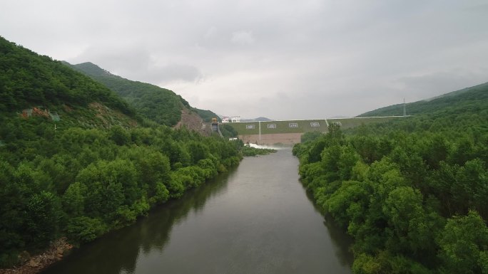 航拍五常大米磨盘山水库灌溉水源